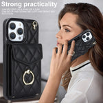 Capa de Telemóvel com Bolsa para Cartões e Textura Rombica com Cordão Longo, Para iPhone 14 Pro Max, Para iPhone 13 Pro Max, Para iPhone 13 Pro, Para iPhone 13, Para iPhone 12 / 12 Pro, Para iPhone 12 Pro Max