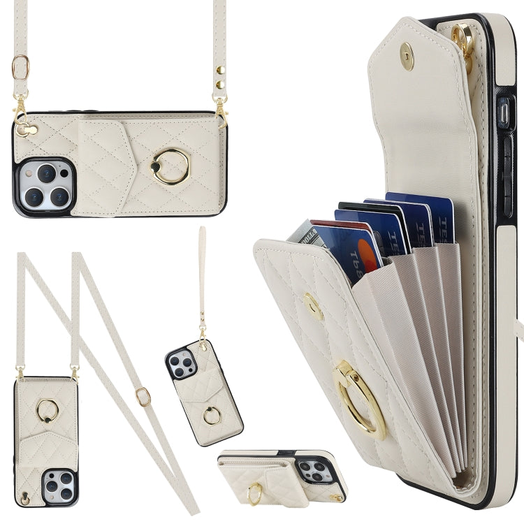Capa de Telemóvel com Bolsa para Cartões e Textura Rombica com Cordão Longo, Para iPhone 14 Pro Max, Para iPhone 13 Pro Max, Para iPhone 13 Pro, Para iPhone 13, Para iPhone 12 / 12 Pro, Para iPhone 12 Pro Max