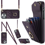 Capa de Telemóvel com Bolsa para Cartões e Textura Rombica com Cordão Longo, Para iPhone 14 Pro Max, Para iPhone 13 Pro Max, Para iPhone 13 Pro, Para iPhone 13, Para iPhone 12 / 12 Pro, Para iPhone 12 Pro Max