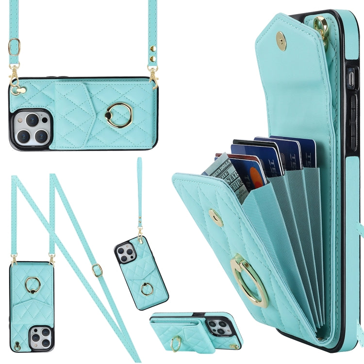 Capa de Telemóvel com Bolsa para Cartões e Textura Rombica com Cordão Longo, Para iPhone 14 Pro Max, Para iPhone 13 Pro Max, Para iPhone 13 Pro, Para iPhone 13, Para iPhone 12 / 12 Pro, Para iPhone 12 Pro Max