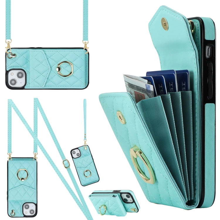 Capa de Telemóvel com Bolsa para Cartões e Textura Rombica com Cordão Longo, Para iPhone 14 Pro Max, Para iPhone 13 Pro Max, Para iPhone 13 Pro, Para iPhone 13, Para iPhone 12 / 12 Pro, Para iPhone 12 Pro Max