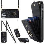 Capa de Telemóvel com Bolsa para Cartões e Textura Rombica com Cordão Longo, Para iPhone 14 Pro Max, Para iPhone 13 Pro Max, Para iPhone 13 Pro, Para iPhone 13, Para iPhone 12 / 12 Pro, Para iPhone 12 Pro Max