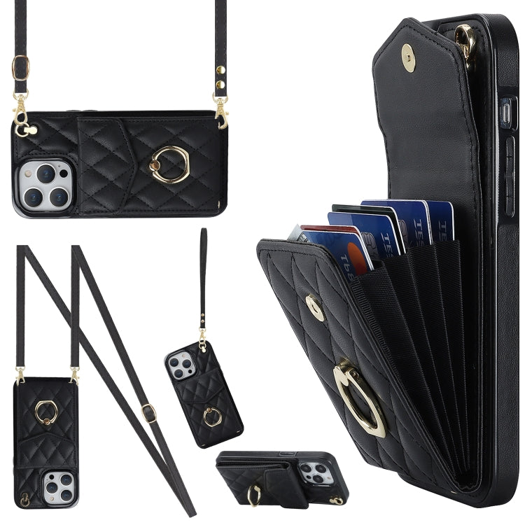 Capa de Telemóvel com Bolsa para Cartões e Textura Rombica com Cordão Longo, Para iPhone 14 Pro Max, Para iPhone 13 Pro Max, Para iPhone 13 Pro, Para iPhone 13, Para iPhone 12 / 12 Pro, Para iPhone 12 Pro Max