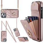 Capa de Telemóvel com Bolsa para Cartões e Textura Rombica com Cordão Longo, Para iPhone 14 Pro Max, Para iPhone 13 Pro Max, Para iPhone 13 Pro, Para iPhone 13, Para iPhone 12 / 12 Pro, Para iPhone 12 Pro Max