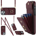 Capa de Telemóvel com Bolsa para Cartões e Textura Rombica com Cordão Longo, Para iPhone 14 Pro Max, Para iPhone 13 Pro Max, Para iPhone 13 Pro, Para iPhone 13, Para iPhone 12 / 12 Pro, Para iPhone 12 Pro Max