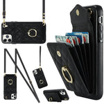 Capa de Telemóvel com Bolsa para Cartões e Textura Rombica com Cordão Longo, Para iPhone 11 Pro Max, Para iPhone 11, Para iPhone 11 Pro, Para iPhone XR, Para iPhone XS Max