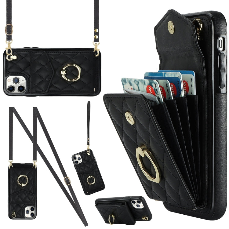 Capa de Telemóvel com Bolsa para Cartões e Textura Rombica com Cordão Longo, Para iPhone 11 Pro Max, Para iPhone 11, Para iPhone 11 Pro, Para iPhone XR, Para iPhone XS Max