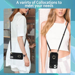 Capa de Telemóvel com Bolsa para Cartões e Textura Rombica com Cordão Longo, Para iPhone 11 Pro Max, Para iPhone 11, Para iPhone 11 Pro, Para iPhone XR, Para iPhone XS Max