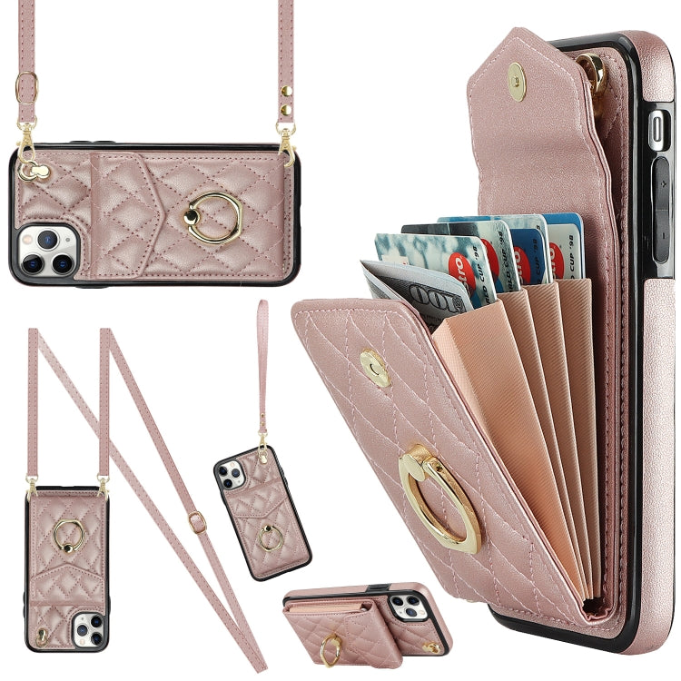 Capa de Telemóvel com Bolsa para Cartões e Textura Rombica com Cordão Longo, Para iPhone 11 Pro Max, Para iPhone 11, Para iPhone 11 Pro, Para iPhone XR, Para iPhone XS Max
