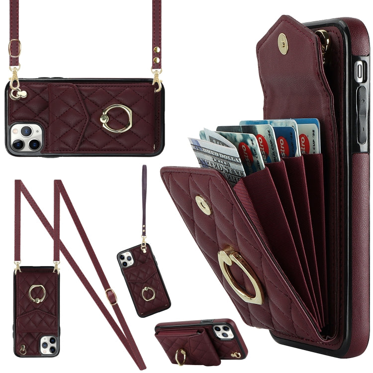 Capa de Telemóvel com Bolsa para Cartões e Textura Rombica com Cordão Longo, Para iPhone 11 Pro Max, Para iPhone 11, Para iPhone 11 Pro, Para iPhone XR, Para iPhone XS Max