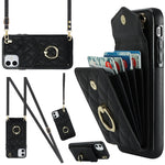 Capa de Telemóvel com Bolsa para Cartões e Textura Rombica com Cordão Longo, Para iPhone 11 Pro Max, Para iPhone 11, Para iPhone 11 Pro, Para iPhone XR, Para iPhone XS Max