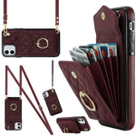Capa de Telemóvel com Bolsa para Cartões e Textura Rombica com Cordão Longo, Para iPhone 11 Pro Max, Para iPhone 11, Para iPhone 11 Pro, Para iPhone XR, Para iPhone XS Max