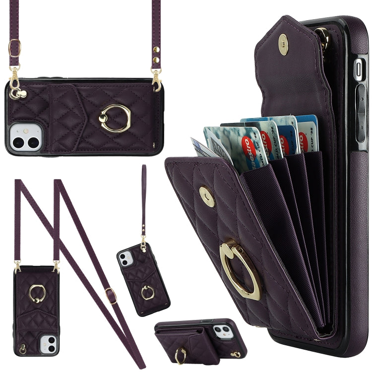 Capa de Telemóvel com Bolsa para Cartões e Textura Rombica com Cordão Longo, Para iPhone 11 Pro Max, Para iPhone 11, Para iPhone 11 Pro, Para iPhone XR, Para iPhone XS Max