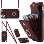 Capa de Telemóvel com Bolsa para Cartões e Textura Rombica com Cordão Longo, Para iPhone 11 Pro Max, Para iPhone 11, Para iPhone 11 Pro, Para iPhone XR, Para iPhone XS Max
