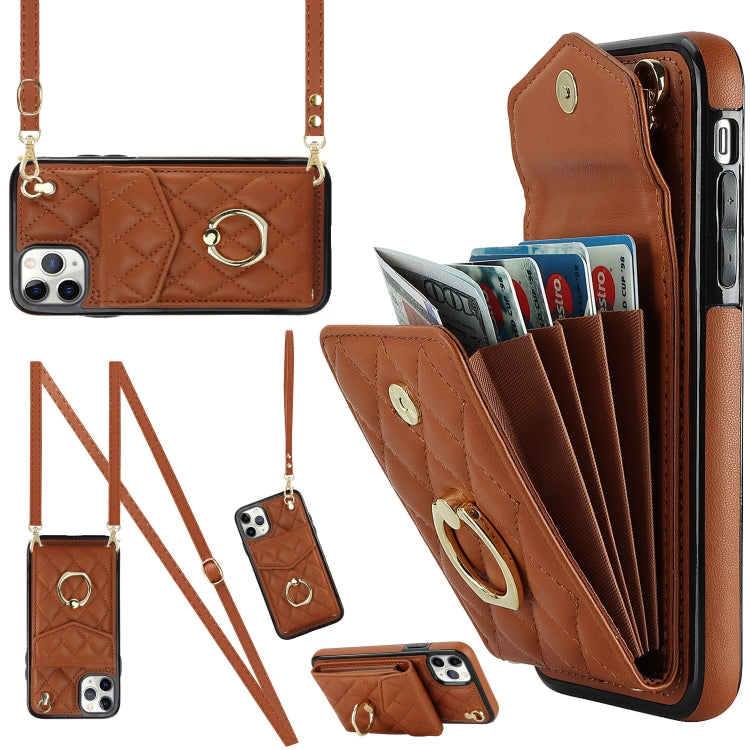 Capa de Telemóvel com Bolsa para Cartões e Textura Rombica com Cordão Longo, Para iPhone 11 Pro Max, Para iPhone 11, Para iPhone 11 Pro, Para iPhone XR, Para iPhone XS Max