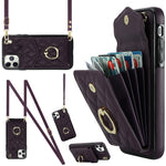 Capa de Telemóvel com Bolsa para Cartões e Textura Rombica com Cordão Longo, Para iPhone 11 Pro Max, Para iPhone 11, Para iPhone 11 Pro, Para iPhone XR, Para iPhone XS Max