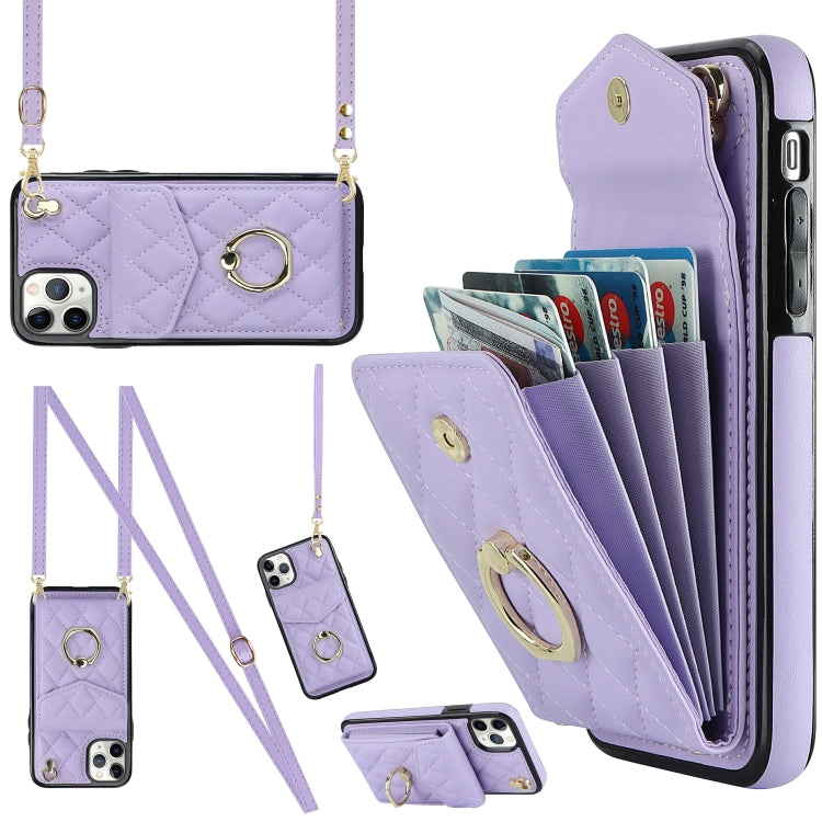 Capa de Telemóvel com Bolsa para Cartões e Textura Rombica com Cordão Longo, Para iPhone 11 Pro Max, Para iPhone 11, Para iPhone 11 Pro, Para iPhone XR, Para iPhone XS Max