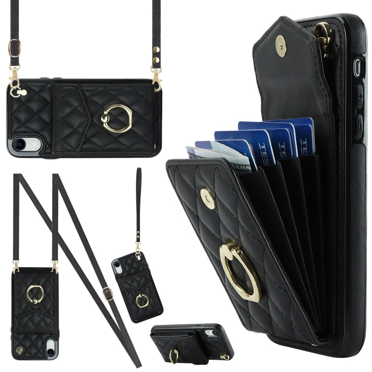 Capa de Telemóvel com Bolsa para Cartões e Textura Rombica com Cordão Longo, Para iPhone 11 Pro Max, Para iPhone 11, Para iPhone 11 Pro, Para iPhone XR, Para iPhone XS Max