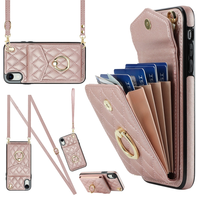 Capa de Telemóvel com Bolsa para Cartões e Textura Rombica com Cordão Longo, Para iPhone 11 Pro Max, Para iPhone 11, Para iPhone 11 Pro, Para iPhone XR, Para iPhone XS Max