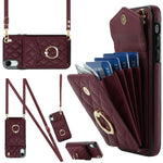 Capa de Telemóvel com Bolsa para Cartões e Textura Rombica com Cordão Longo, Para iPhone 11 Pro Max, Para iPhone 11, Para iPhone 11 Pro, Para iPhone XR, Para iPhone XS Max