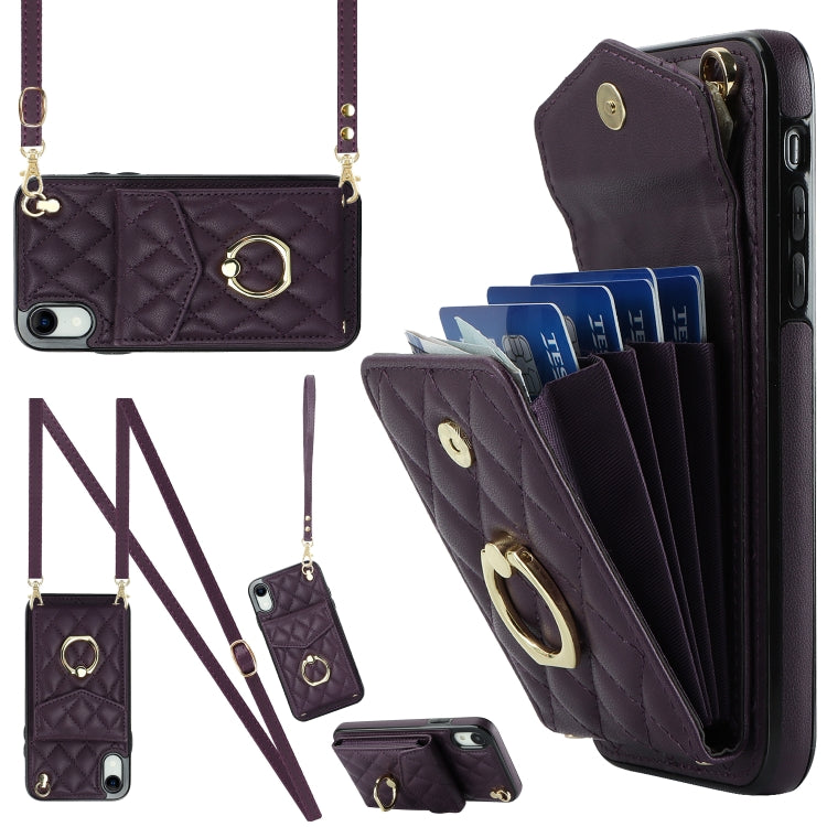 Capa de Telemóvel com Bolsa para Cartões e Textura Rombica com Cordão Longo, Para iPhone 11 Pro Max, Para iPhone 11, Para iPhone 11 Pro, Para iPhone XR, Para iPhone XS Max