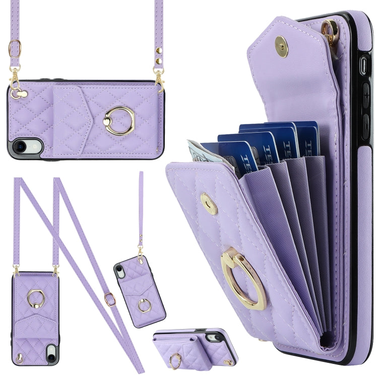 Capa de Telemóvel com Bolsa para Cartões e Textura Rombica com Cordão Longo, Para iPhone 11 Pro Max, Para iPhone 11, Para iPhone 11 Pro, Para iPhone XR, Para iPhone XS Max