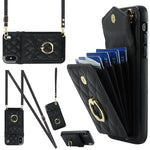 Capa de Telemóvel com Bolsa para Cartões e Textura Rombica com Cordão Longo, Para iPhone 11 Pro Max, Para iPhone 11, Para iPhone 11 Pro, Para iPhone XR, Para iPhone XS Max
