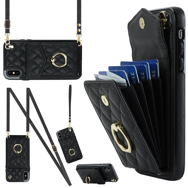 Capa de Telemóvel com Bolsa para Cartões e Textura Rombica com Cordão Longo, Para iPhone 11 Pro Max, Para iPhone 11, Para iPhone 11 Pro, Para iPhone XR, Para iPhone XS Max