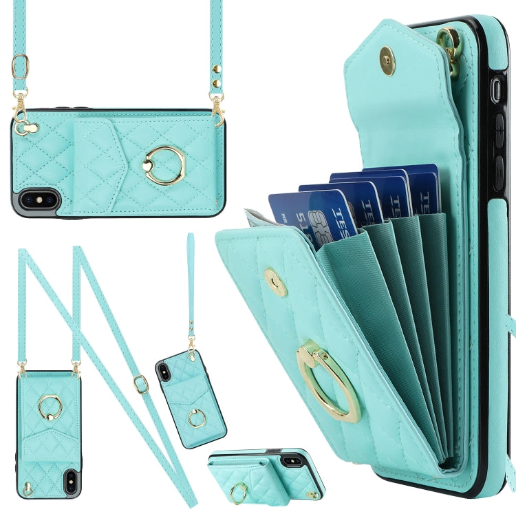 Capa de Telemóvel com Bolsa para Cartões e Textura Rombica com Cordão Longo, Para iPhone 11 Pro Max, Para iPhone 11, Para iPhone 11 Pro, Para iPhone XR, Para iPhone XS Max