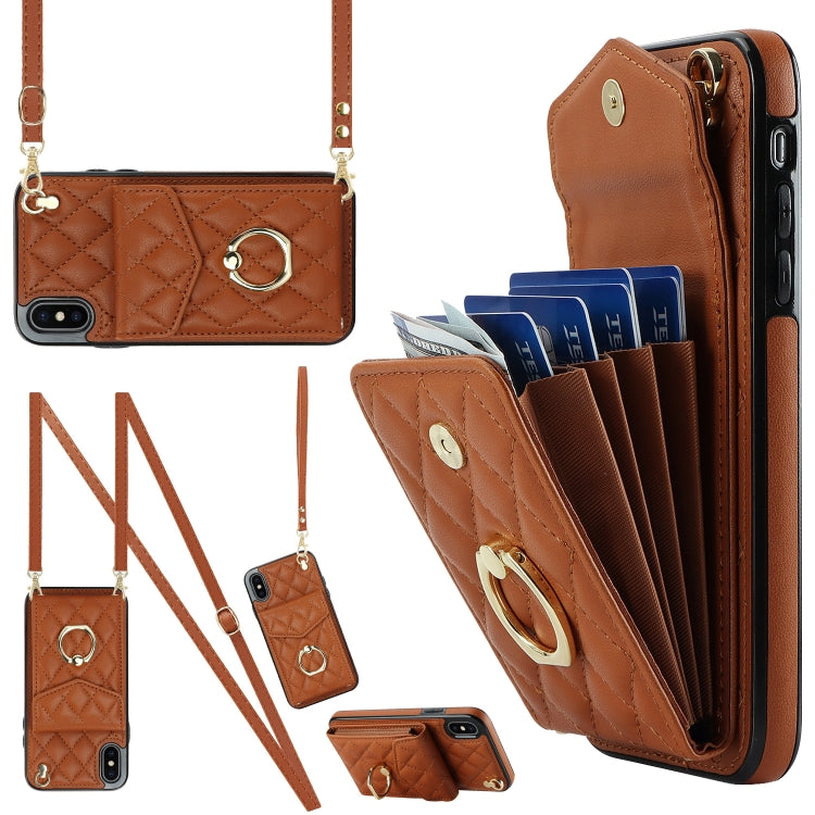 Capa de Telemóvel com Bolsa para Cartões e Textura Rombica com Cordão Longo, Para iPhone 11 Pro Max, Para iPhone 11, Para iPhone 11 Pro, Para iPhone XR, Para iPhone XS Max