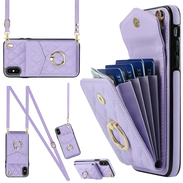 Capa de Telemóvel com Bolsa para Cartões e Textura Rombica com Cordão Longo, Para iPhone 11 Pro Max, Para iPhone 11, Para iPhone 11 Pro, Para iPhone XR, Para iPhone XS Max