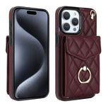 Capa de Telemóvel com Bolsa para Cartões e Textura Rombica com Cordão Longo, Para iPhone 17e / 16e, Para iPhone 17 Pro Max, Para iPhone 17 Pro, Para iPhone 17, Para iPhone Air, Para iPhone 15 Pro Max