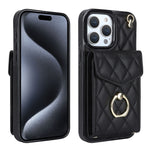 Capa de Telemóvel com Bolsa para Cartões e Textura Rombica com Cordão Longo, Para iPhone 15 Pro, Para iPhone 15 Plus, Para iPhone 15, Para iPhone 14 Plus, Para iPhone 14, Para iPhone 14 Pro
