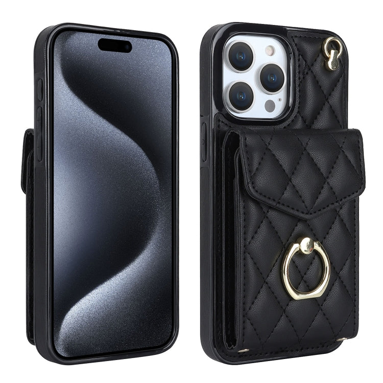 Capa de Telemóvel com Bolsa para Cartões e Textura Rombica com Cordão Longo, Para iPhone 15 Pro, Para iPhone 15 Plus, Para iPhone 15, Para iPhone 14 Plus, Para iPhone 14, Para iPhone 14 Pro