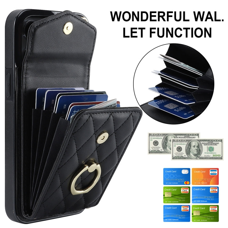 Capa de Telemóvel com Bolsa para Cartões e Textura Rombica com Cordão Longo, Para iPhone 15 Pro, Para iPhone 15 Plus, Para iPhone 15, Para iPhone 14 Plus, Para iPhone 14, Para iPhone 14 Pro