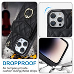 Capa de Telemóvel com Bolsa para Cartões e Textura Rombica com Cordão Longo, Para iPhone 15 Pro, Para iPhone 15 Plus, Para iPhone 15, Para iPhone 14 Plus, Para iPhone 14, Para iPhone 14 Pro