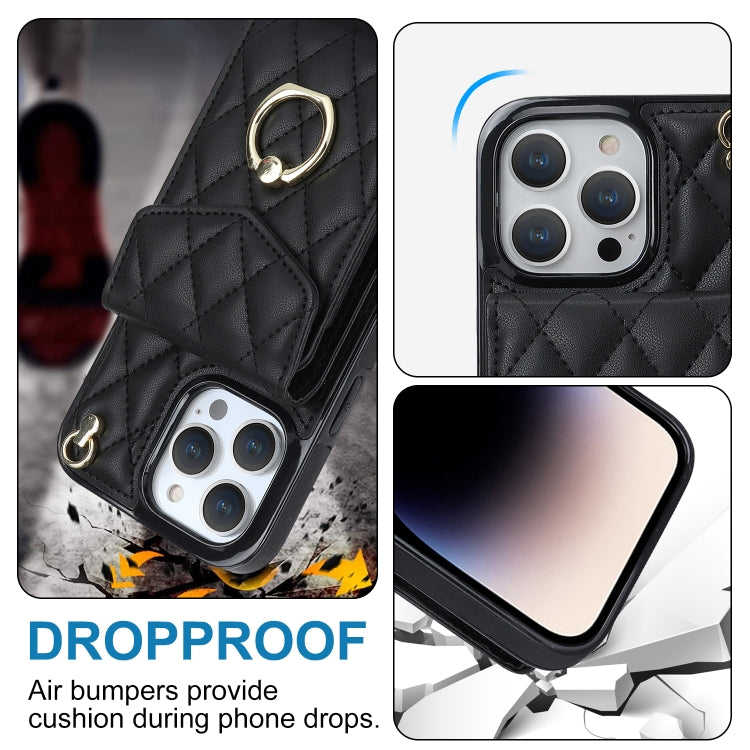 Capa de Telemóvel com Bolsa para Cartões e Textura Rombica com Cordão Longo, Para iPhone 15 Pro, Para iPhone 15 Plus, Para iPhone 15, Para iPhone 14 Plus, Para iPhone 14, Para iPhone 14 Pro