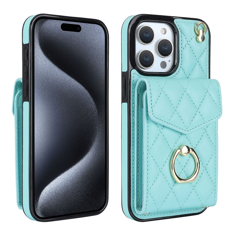 Capa de Telemóvel com Bolsa para Cartões e Textura Rombica com Cordão Longo, Para iPhone 15 Pro, Para iPhone 15 Plus, Para iPhone 15, Para iPhone 14 Plus, Para iPhone 14, Para iPhone 14 Pro