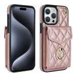 Capa de Telemóvel com Bolsa para Cartões e Textura Rombica com Cordão Longo, Para iPhone 15 Pro, Para iPhone 15 Plus, Para iPhone 15, Para iPhone 14 Plus, Para iPhone 14, Para iPhone 14 Pro