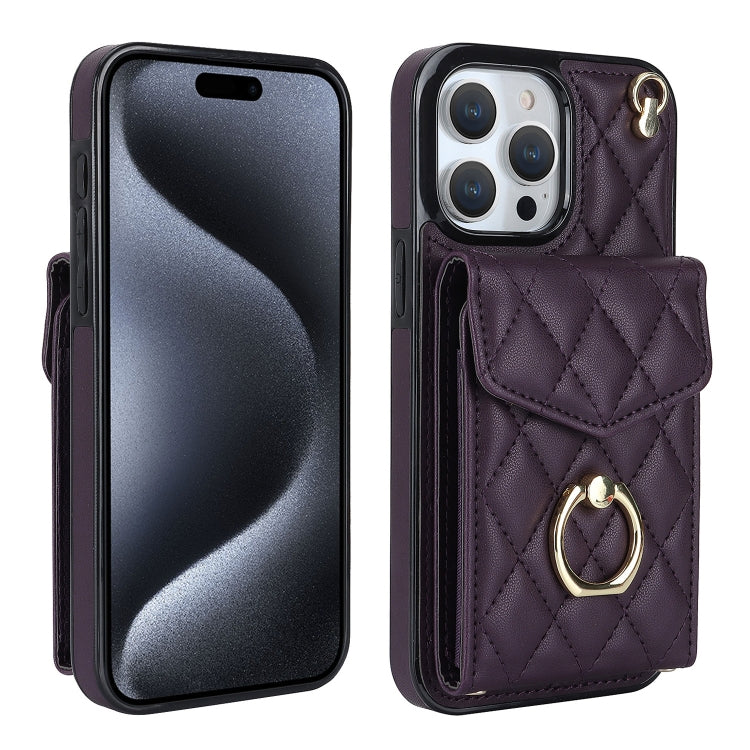 Capa de Telemóvel com Bolsa para Cartões e Textura Rombica com Cordão Longo, Para iPhone 15 Pro, Para iPhone 15 Plus, Para iPhone 15, Para iPhone 14 Plus, Para iPhone 14, Para iPhone 14 Pro