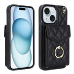 Capa de Telemóvel com Bolsa para Cartões e Textura Rombica com Cordão Longo, Para iPhone 15 Pro, Para iPhone 15 Plus, Para iPhone 15, Para iPhone 14 Plus, Para iPhone 14, Para iPhone 14 Pro