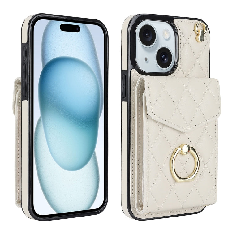 Capa de Telemóvel com Bolsa para Cartões e Textura Rombica com Cordão Longo, Para iPhone 15 Pro, Para iPhone 15 Plus, Para iPhone 15, Para iPhone 14 Plus, Para iPhone 14, Para iPhone 14 Pro