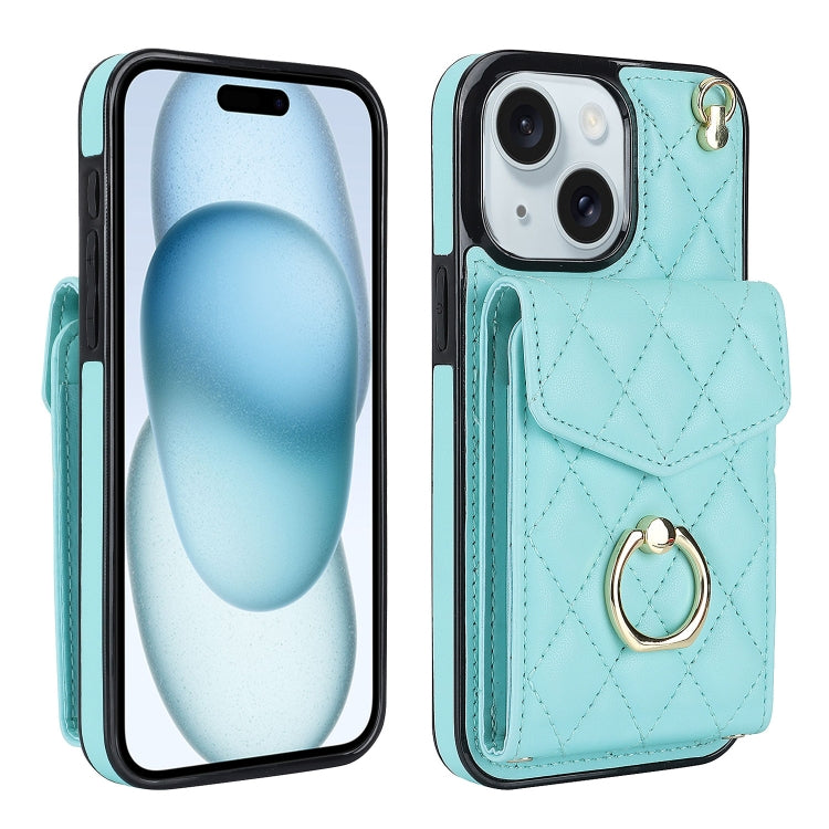 Capa de Telemóvel com Bolsa para Cartões e Textura Rombica com Cordão Longo, Para iPhone 15 Pro, Para iPhone 15 Plus, Para iPhone 15, Para iPhone 14 Plus, Para iPhone 14, Para iPhone 14 Pro