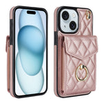 Capa de Telemóvel com Bolsa para Cartões e Textura Rombica com Cordão Longo, Para iPhone 15 Pro, Para iPhone 15 Plus, Para iPhone 15, Para iPhone 14 Plus, Para iPhone 14, Para iPhone 14 Pro