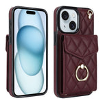 Capa de Telemóvel com Bolsa para Cartões e Textura Rombica com Cordão Longo, Para iPhone 15 Pro, Para iPhone 15 Plus, Para iPhone 15, Para iPhone 14 Plus, Para iPhone 14, Para iPhone 14 Pro