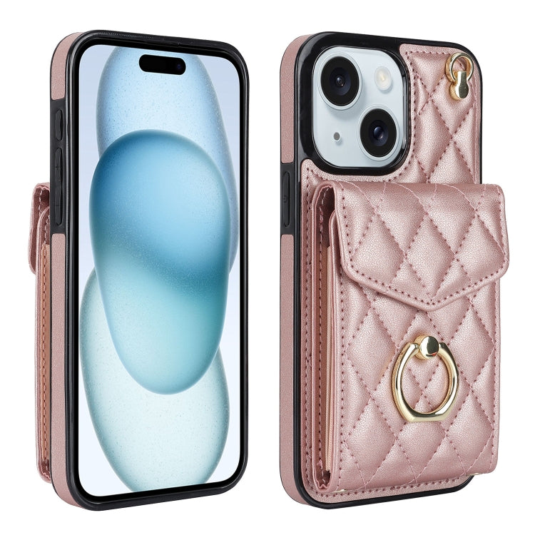 Capa de Telemóvel com Bolsa para Cartões e Textura Rombica com Cordão Longo, Para iPhone 15 Pro, Para iPhone 15 Plus, Para iPhone 15, Para iPhone 14 Plus, Para iPhone 14, Para iPhone 14 Pro