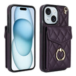 Capa de Telemóvel com Bolsa para Cartões e Textura Rombica com Cordão Longo, Para iPhone 15 Pro, Para iPhone 15 Plus, Para iPhone 15, Para iPhone 14 Plus, Para iPhone 14, Para iPhone 14 Pro
