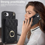 Capa de Telemóvel com Bolsa para Cartões e Textura Rombica com Cordão Longo, Para iPhone 17e / 16e, Para iPhone 17 Pro Max, Para iPhone 17 Pro, Para iPhone 17, Para iPhone Air, Para iPhone 15 Pro Max