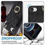 Capa de Telemóvel com Bolsa para Cartões e Textura Rombica com Cordão Longo, Para iPhone 17e / 16e, Para iPhone 17 Pro Max, Para iPhone 17 Pro, Para iPhone 17, Para iPhone Air, Para iPhone 15 Pro Max