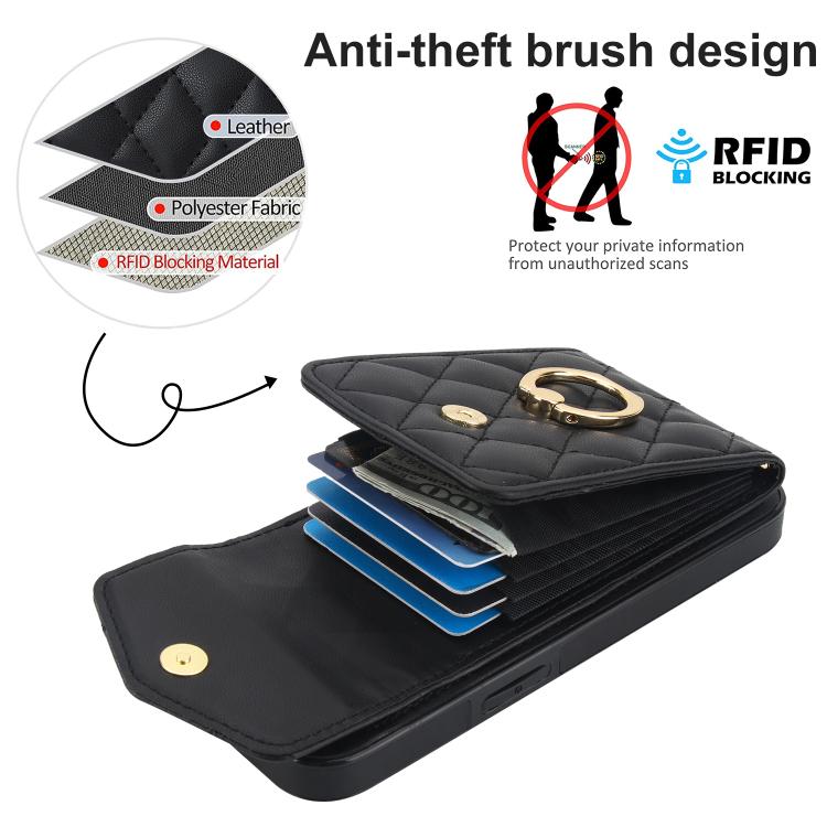 Capa de Telemóvel com Bolsa para Cartões e Textura Rombica com Cordão Longo, Para iPhone 17e / 16e, Para iPhone 17 Pro Max, Para iPhone 17 Pro, Para iPhone 17, Para iPhone Air, Para iPhone 15 Pro Max